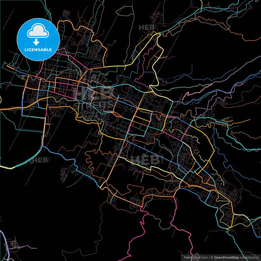 Bima, West Nusa Tenggara, Indonesia, colorful city map on black background