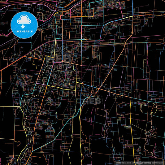 Mojokerto, East Java, Indonesia, colorful city map on black background