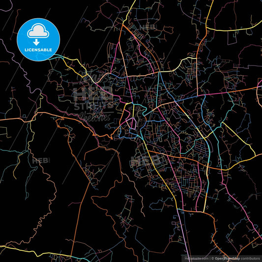 Bukittinggi, West Sumatra, Indonesia, colorful city map on black background