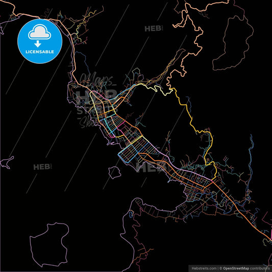 Sibolga, North Sumatra, Indonesia, colorful city map on black background