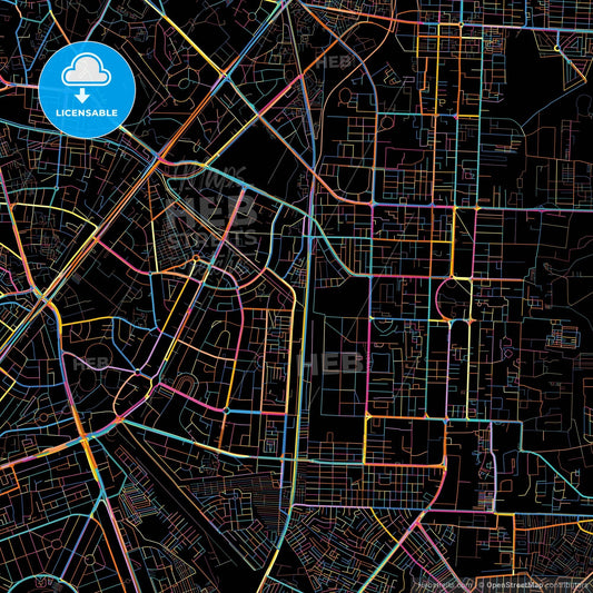 Lahore, Punjab, Pakistan, colorful city map on black background