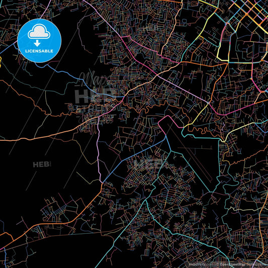 Rawalpindi, Punjab, Pakistan, colorful city map on black background