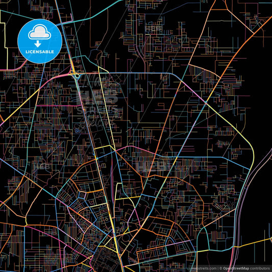 Gujranwala, Punjab, Pakistan, colorful city map on black background