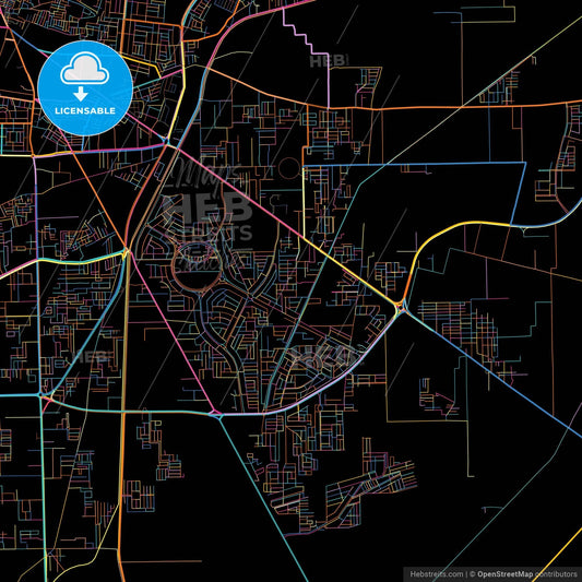 Multan, Punjab, Pakistan, colorful city map on black background