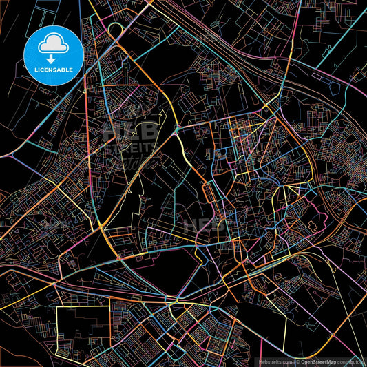 Hyderabad, Sindh, Pakistan, colorful city map on black background