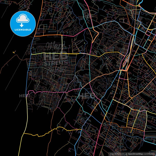 Quetta, Balochistan, Pakistan, colorful city map on black background