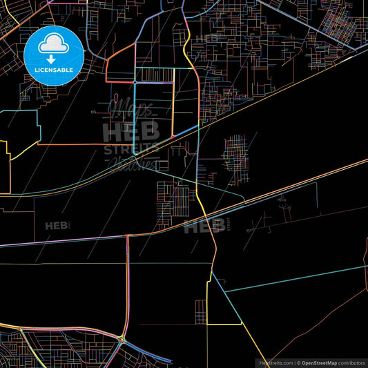 Bahawalpur, Punjab, Pakistan, colorful city map on black background