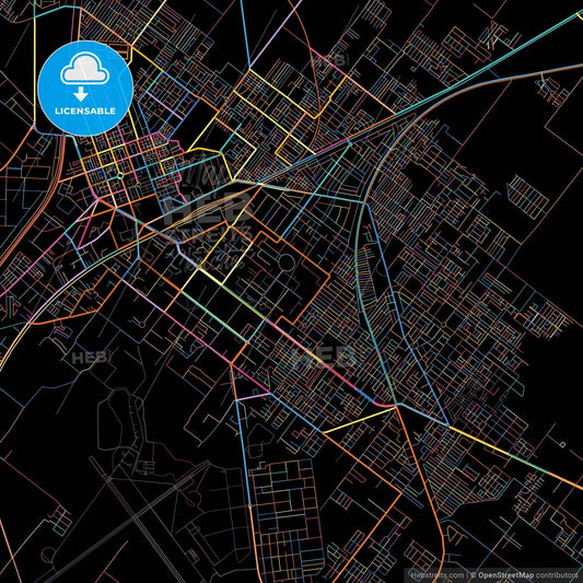 Sargodha, Punjab, Pakistan, colorful city map on black background