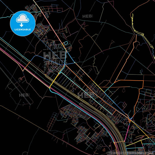 Sukkur, Sindh, Pakistan, colorful city map on black background