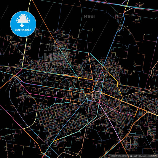 Sheikhupura, Punjab, Pakistan, colorful city map on black background