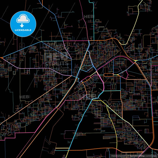 Rahim Yar Khan, Punjab, Pakistan, colorful city map on black background