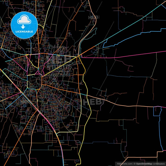 Gujrat, Punjab, Pakistan, colorful city map on black background