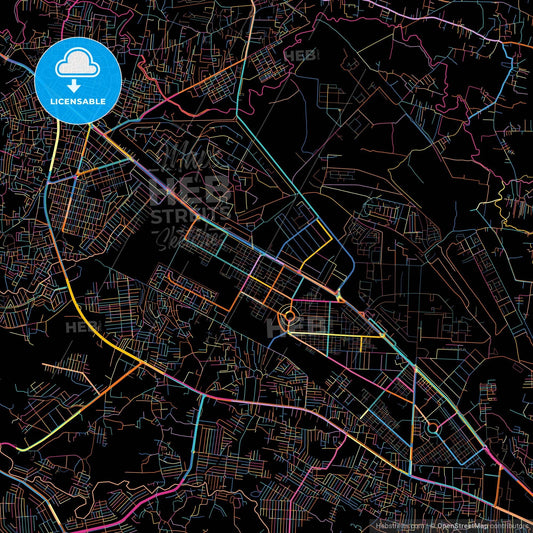 Wah Cantonment, Punjab, Pakistan, colorful city map on black background