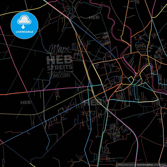 Mardan, Khyber Pakhtunkhwa, Pakistan, colorful city map on black background