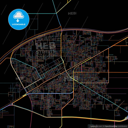 Okara, Punjab, Pakistan, colorful city map on black background