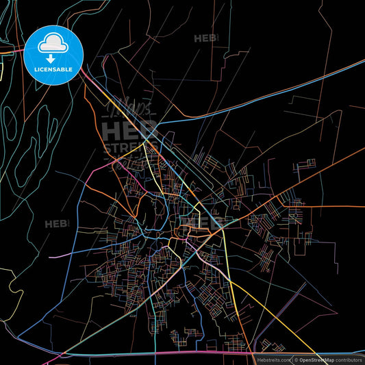 Chiniot, Punjab, Pakistan, colorful city map on black background