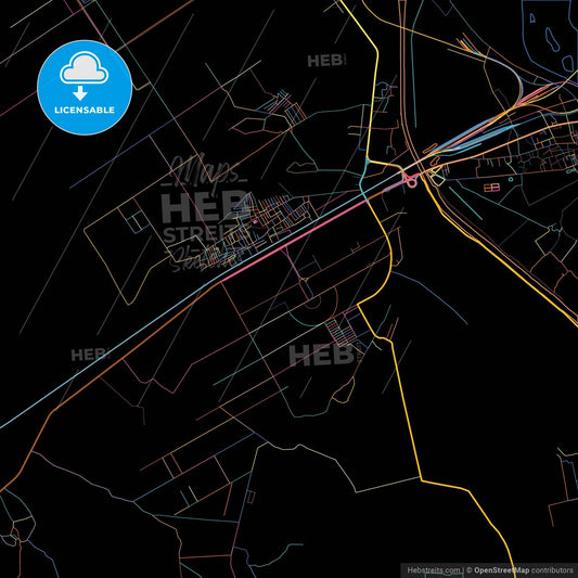 Kotri, Sindh, Pakistan, colorful city map on black background