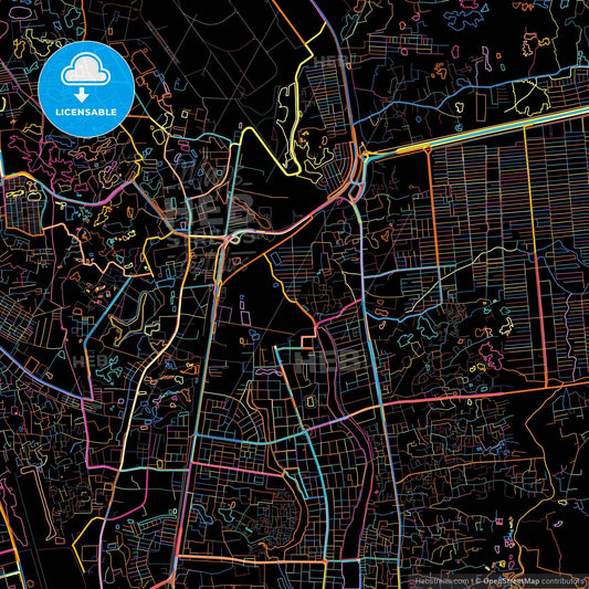 Dhaka, Dhaka, Bangladesh, colorful city map on black background