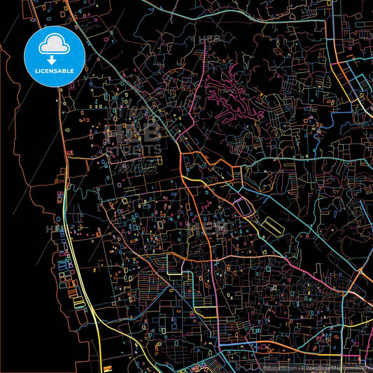 Chittagong, Chittagong, Bangladesh, colorful city map on black background