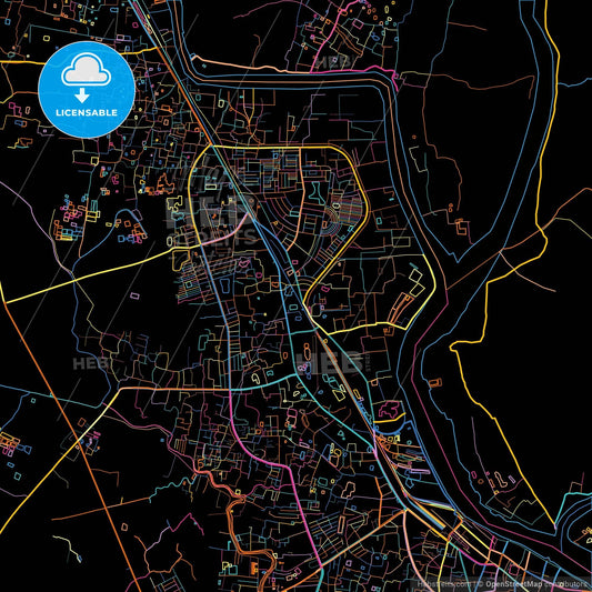 Khulna, Khulna, Bangladesh, colorful city map on black background