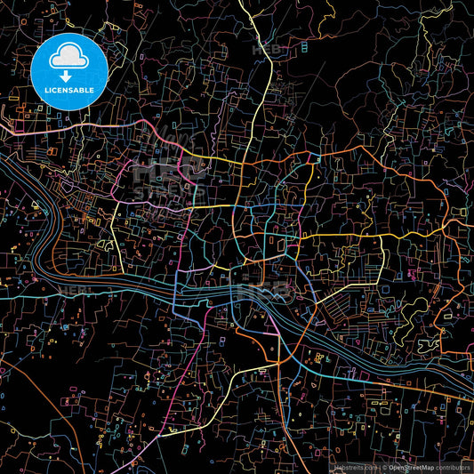 Sylhet, Sylhet, Bangladesh, colorful city map on black background
