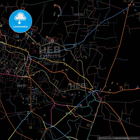 Rangpur, Rangpur, Bangladesh, colorful city map on black background