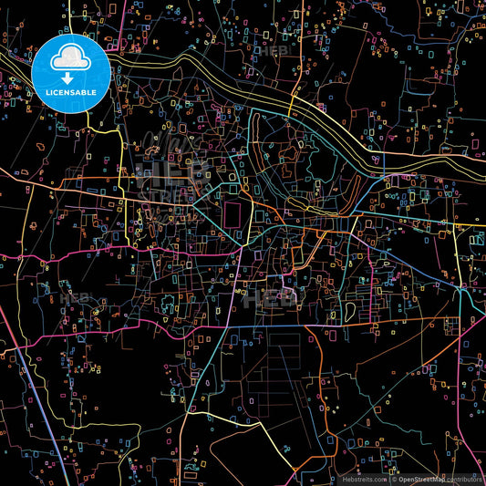 Comilla, Comilla, Bangladesh, colorful city map on black background