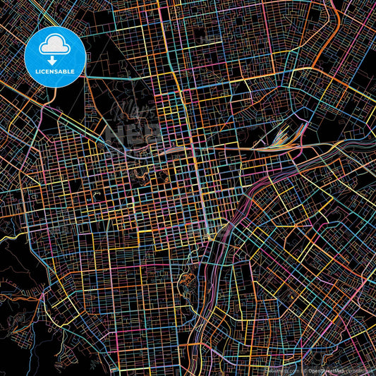 Sapporo, Hokkaidō, Japan, colorful city map on black background
