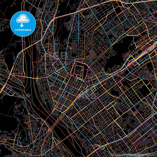 Shizuoka, Shizuoka, Japan, colorful city map on black background