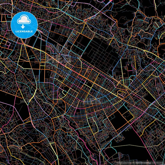 Sagamihara, Kanagawa, Japan, colorful city map on black background