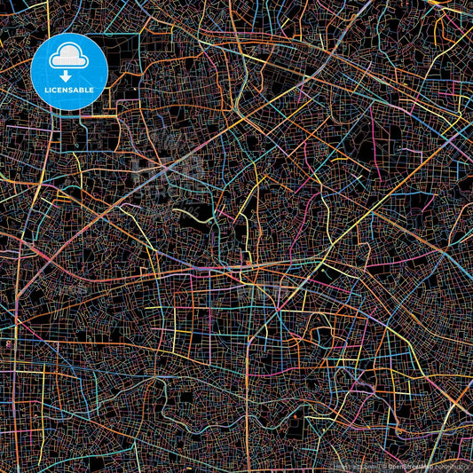 Nerima, Tokyo, Japan, colorful city map on black background