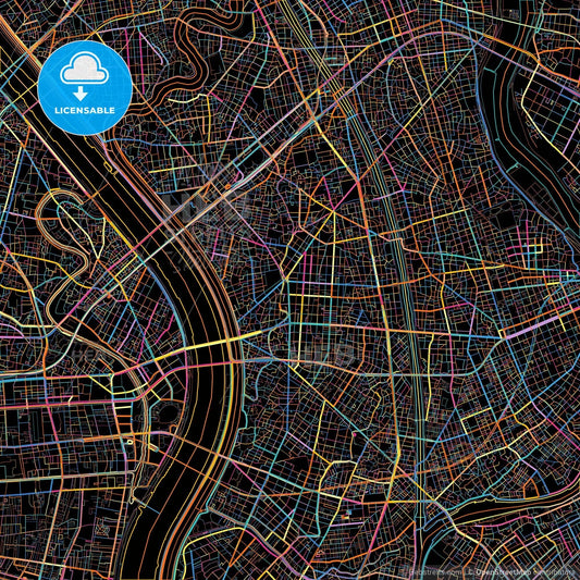 Edogawa, Tokyo, Japan, colorful city map on black background
