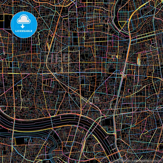 Adachi, Tokyo, Japan, colorful city map on black background