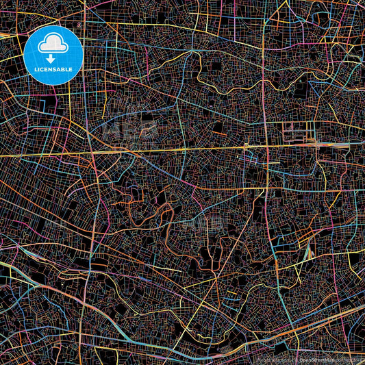Suginami, Tokyo, Japan, colorful city map on black background