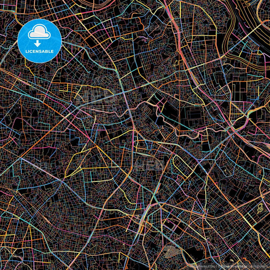 Itabashi, Tokyo, Japan, colorful city map on black background