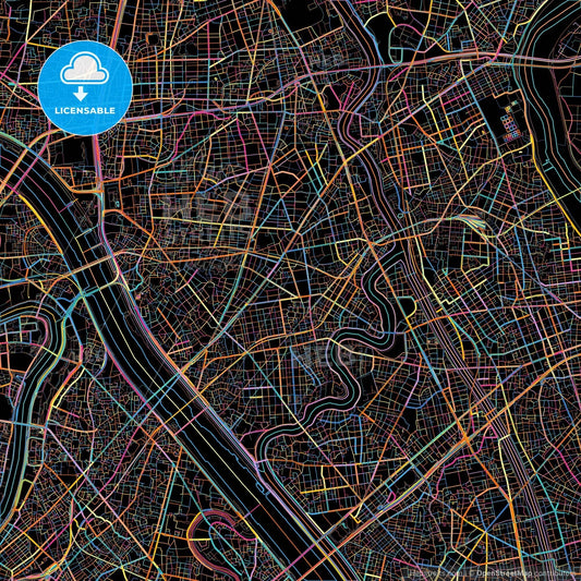 Katsushika, Tokyo, Japan, colorful city map on black background