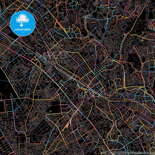 Machida, Tokyo, Japan, colorful city map on black background