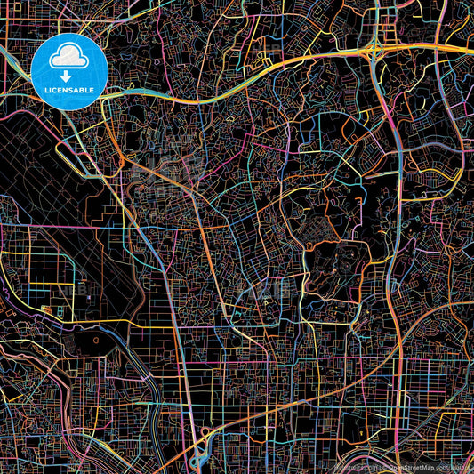 Toyonaka, Osaka, Japan, colorful city map on black background