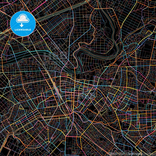 Toyohashi, Aichi, Japan, colorful city map on black background