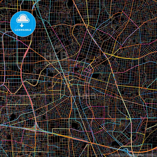 Ichinomiya, Aichi, Japan, colorful city map on black background