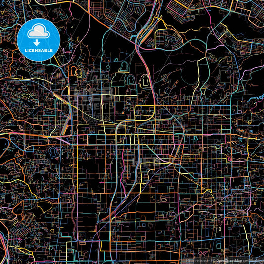 Nara, Nara, Japan, colorful city map on black background