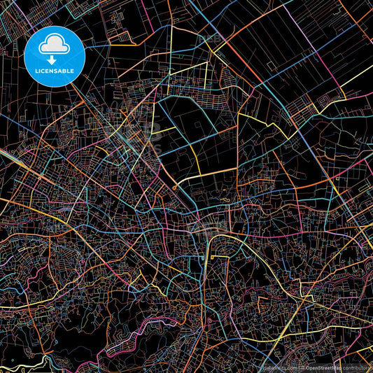 Tokorozawa, Saitama, Japan, colorful city map on black background