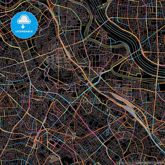 Kita, Tokyo, Japan, colorful city map on black background