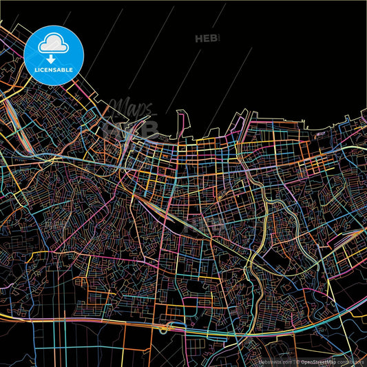 Aomori, Aomori, Japan, colorful city map on black background