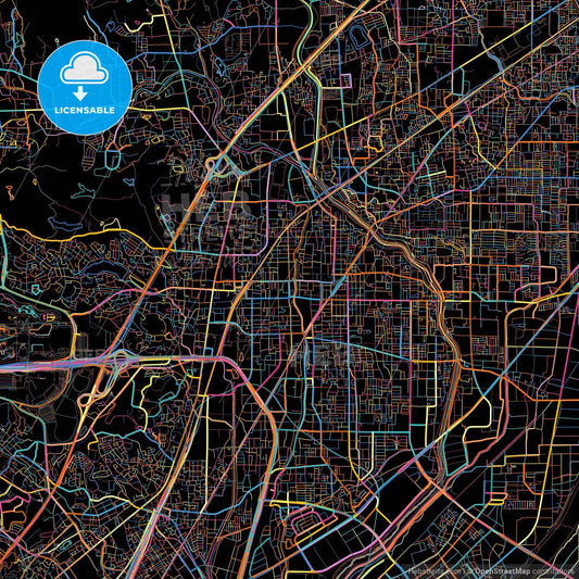 Ibaraki, Osaka, Japan, colorful city map on black background
