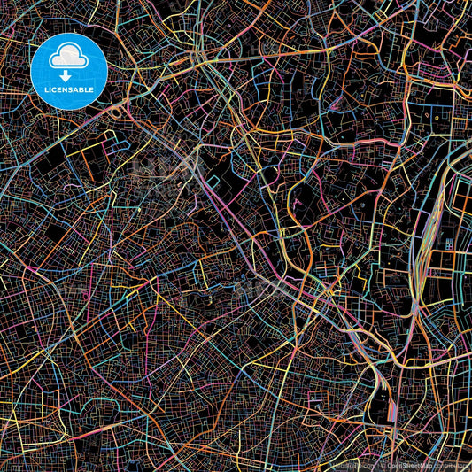 Meguro, Tokyo, Japan, colorful city map on black background
