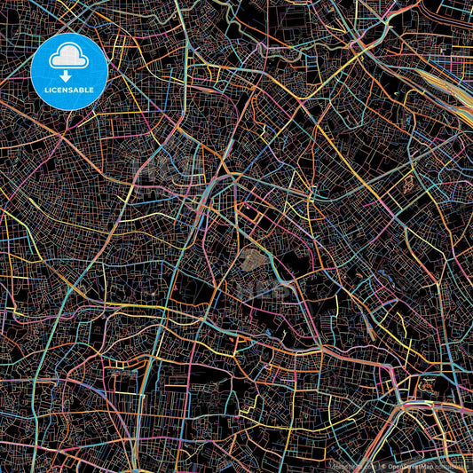 Toshima, Tokyo, Japan, colorful city map on black background