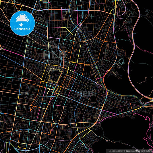 Yamagata, Yamagata, Japan, colorful city map on black background