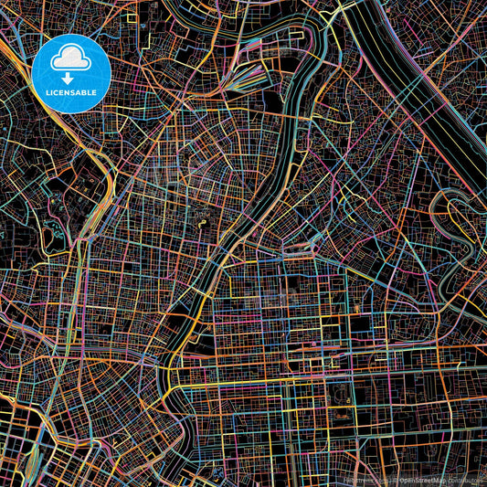 Sumida, Tokyo, Japan, colorful city map on black background