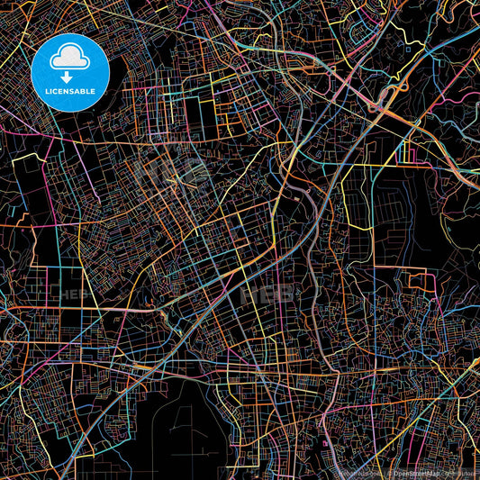 Yamato, Kanagawa, Japan, colorful city map on black background
